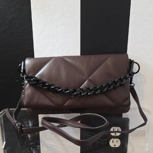 Elegant Brown Quilted Chain Shoulder Bag